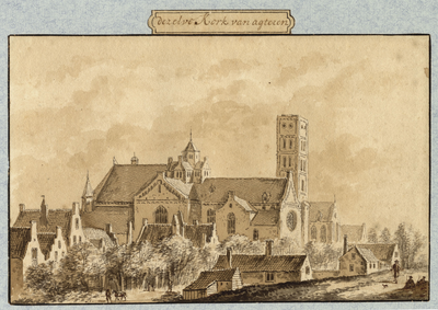 37306 Gezicht op de Mariakerk te Utrecht vanaf de stadswal, uit het noordwesten.